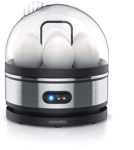 Arendo – Cuiseur à œufs avec fonction maintien au chaud inox, 1 à 7 œufs, Dur, mollet ou à la coque, Indicateur lumineux, Verre doseur avec perce-œufs, Base anti-dérapante, Egg cooker 400 W, Sans BPA