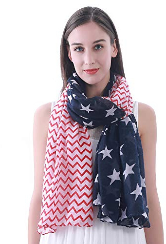 Lina & Lily Damen Schal mit Chevron Sterne (Marine, Rot, Weiß)