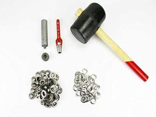 Profi Hammer Ösenset 12mm + 50 DIN Ösen VA Edelstahl Locheisen Ösenwerkzeug