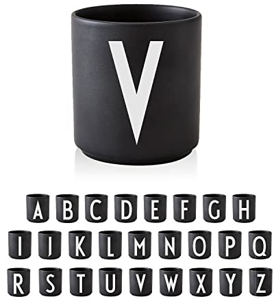 Design Letters Buchstaben Tasse Personalisiert (A-Z) | Kaffeebecher Porzellan Schwarz | Geburtstagsgeschenk, Personalisierte Geschenke | Geschenke für Frauen, Männer| Initialen Tasse | Teetasse 250Ml