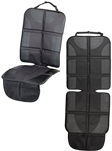 Lescars Auto Kindersitzauflagen: 2er-Set Premium-Kindersitz-Unterlage, 2 Netztaschen, Isofix-geeignet (Sitzunterlage Auto, Sitzunterlagen Kindersitz)
