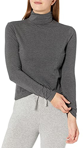 Amazon Essentials Women's Turtleneck Long Sleeve Shirt (Available in Plus Size), Grey (Charcoal Heather), L