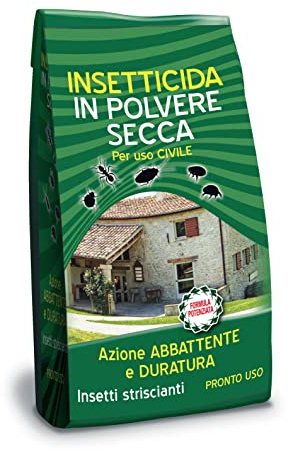 Insetticida in Polvere azione rapida pronto all'uso, Abbattente e Residuale, Petrin polvere Plus, per Formiche, tutti gli insetti striscianti, Pulci, Scarafaggi, Blatte, Vespe, Zecche, busta da 1 Kg