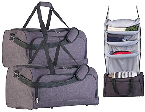 Xcase Reisetasche Schrank: 2er-Set Faltbare Reisetaschen mit Wäsche-Organizer zum Aufhängen (Reisetasche mit Fächersystem, mit Ordnungssystem, Schuhe)