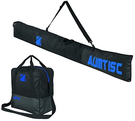 AUMTISC Ski Bag and Boot Bag Combo, Ski Travel Bags for Flying with Shoulder Strap, Waterproof Snow Ski Boot Bag Set for Skis Up to 200cm and Boots Up to Size 13 (No Padded, Blue)