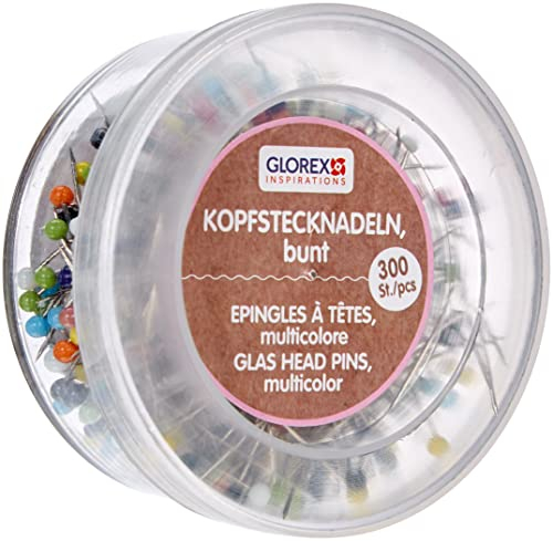 Glorex 5 2002 23 - Kopfstecknadeln, Stecknadeln mit Perlenkopf, bunt, Döschen mit 300 Stück, 30 mm x 0,65 mm, ideal für Näharbeiten, zum Abstecken von Stoff