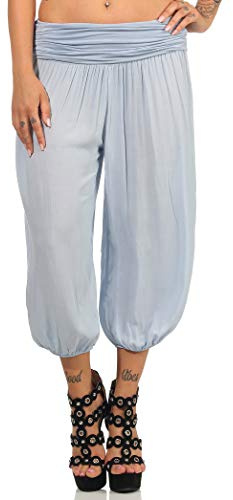Malito – Damen Haremshose – Pumphose aus Baumwolle – Kurze Stoffhose für den Sommer – Capri Pluderhose zum Tanzen, Chillen & Yoga – knielange Hose 1483 (Hellblau)
