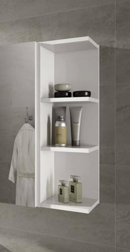 Dmora - Armoire murale Tacoma, Armoire colonne suspendue pour salle de bain, Armoire d'angle avec 3 étagères ouvertes, 20x20h65 cm, Blanc