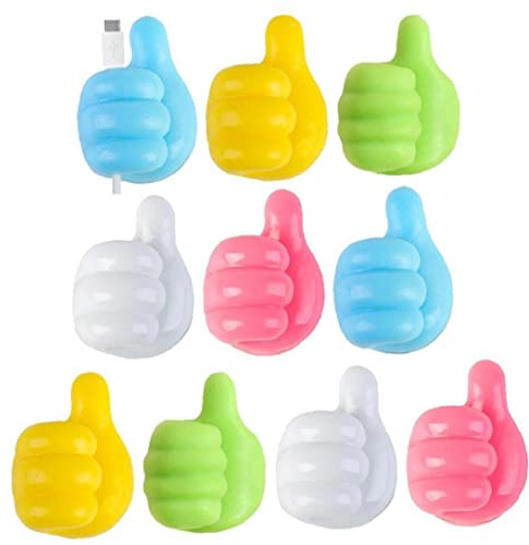 Thumb Wall Hook, 10pcs Plastic Adhesive Thumb Cable Clip Key Hook Wall Hangers for Data Cable Earphone Belt Hat Key Storage