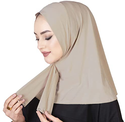 Ready To Go Instant Hijab för damer flickor kvinnor med knytknappar i premiumkvalitet jerseyhalsduk, BEIgE, en storlek