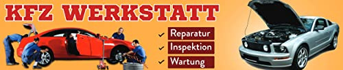 Banner 2,5 m 'KFZ WERKSTATT Reparatur Inspektion Wartung' XXL Werbung PVC-Plane mit Ösen zum Aufhängen