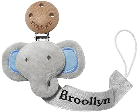 TYRY.HU Personalised Dummy Clips Boys Girl Soother Pacifer Chain Holder Set Soft Webbing DIY Customized Name Unisex Newborn Dummies Baby Shower Elephant