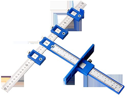 Plplaaoo Einstellbare Bohrschablone, Locher Locator Bohrführung mit Bohrführungshülse Aluminium,Schrank Hardware Jig & Bohrschablone für Griffe,Bohrhilfe für Schubladen Montage,mit Aufbewahrungstasche