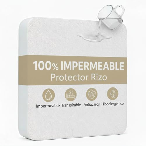 H HANSEL HOME Protector de Colchón de Rizo con Capa Impermeable de TPU, Funda colchon Cubrecolchón, Impermeable Confortable Ajustable Transpirable Blanco, para Cama 135/140 x 190/200 cm - 1 Unidad