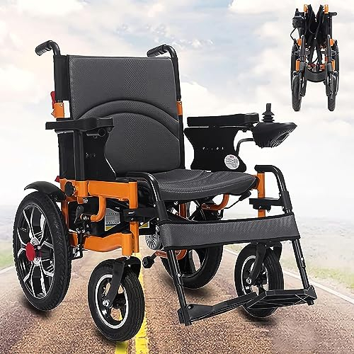 ANBTUKJ Fauteuil Roulant électrique Pliant - 250Wx2 Moteur Léger Pliable Aide à la mobilité Fauteuil Roulant motorisé pour Voyage, Maison, extérieur - Support Plus Stable 220lbs,Orange