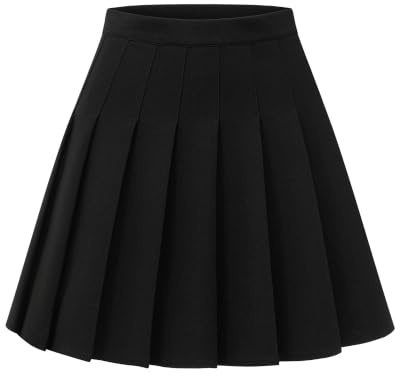 Shestellar Stretchiga korta veckade kjolar för kvinnor Cheerleader uniform hög midja A-linje minikjol, Svart, XL