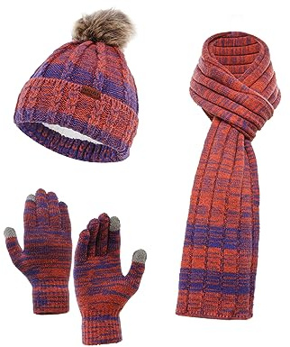 NATUST Mütze Schal Handschuhe Set Damen Winter Dickes Strickset