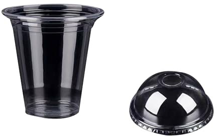 soulnioi Vasos de plástico para batidos de 310 ml con tapas de cúpula, vasos de plástico transparente fuerte para batidos, batidos, café helado, granizados y té de burbujas (50 unidades)