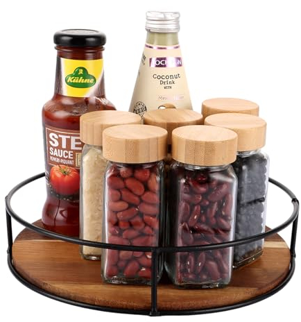 DAJAVE 2 Stück Lazy Susan Drehteller Holz 23cm Drehteller Organizer Holz, 360° Drehbarer Drehtellers Küche Organizer Holzs für Schrank Kühlschrank Küchen Arbeitsplaatte