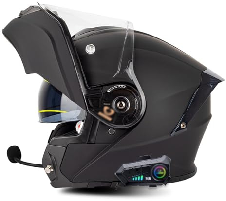 Klapphelm Mit Bluetooth, Integriert Motorradhelm, ECE Zertifiziert Integralhelm Mit Doppelvisier, Mit Eingebautem Mikrofon Für Automatische Reaktion, Für Erwachsene Frauen Männer