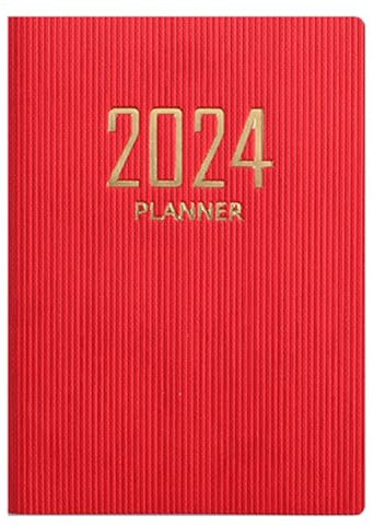 tulkdexi Taschenkalender 2024 A7 Englisch Planer, Kunstleder Hardcover 180 Seiten Tintenfestes Papier Mini Journal Molkerei Pocket Notizbuch Studentenbedarf Rot