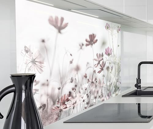 timalo Spritzschutz Wand für Herd, Küche Küchenrückwand Glasoptik | Acryl Glas 2mm | Glasrückwand Acrylglas Wandpaneele Rückwandschutz Platte | 60x40cm Wildblumen Blumenwiese