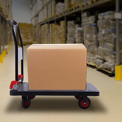 Transportwagen Klappbar Fracht Wagen Rollwagen max bis zu 400kg, Handwagen Faltbar Transporthilfe,TPR geräuscharmes Rad,360° drehbar, Räder mit feststellbaren Bremsen Schwarz