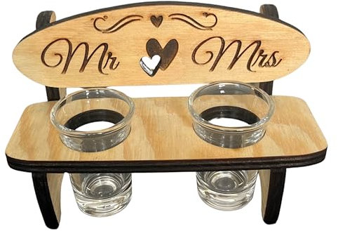 Engraved Liquor Bench, Personalized Wooden Bench with 2 Brandy Glasses, Engraved Brandy Bank and Brandy Glasses, Personalized with Name, Gift, Anniversary Mr Mrs