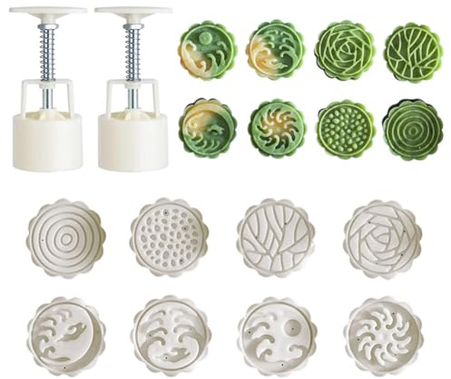 Set med 2 cirkelmönster månkakformar, gör-det-själv-kakform, 50G, blompress, månkakform, handtryck måne kakformar för mitten av hösten, gör-det-själv-bakverk verktyg