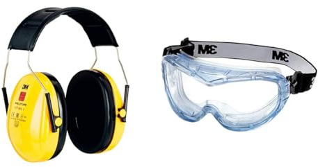 Peltor 3M Optime I Kapselgehörschutz mit Kopfbügel, gelb & 3M Vollsichtschutzbrille Fahrenheit FheitAF
