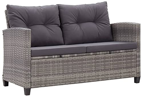 2-Sitzer-Gartensofa mit Kissen,Lounge-Sofa,Schlafsofas,Heimdekoration,Sofa-Sets,Entspannungssofa,Rezeption Sofa,Zentrales Sofa,für Büros,Salons,Lounges,Empfangsräume,gsräume, Grau 124 cm Poly Rattan