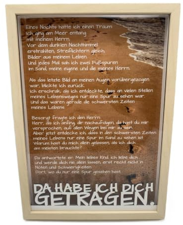 3D Holzbilderrahmen mit Gedicht „Spuren im Sand“ - Dein Blickfang in mehreren Schichten Christlich Gott Zuspruch Zuversicht Brunnen Verlag (Eiche A4)