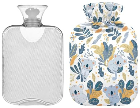 Wärmflasche mit süßem Koala und tropischen Blättern, 2 Liter, wiederverwendbarer Wärmbeutel für Nacken, Schultern und Beine, Schmerzlinderung, Menstruationskrämpfe, Hand- und Fußwärmer