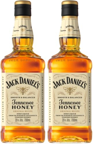 Jack Daniel's Honey Whiskey, Combina Jack Daniel’s Tennessee Whiskey y un Toque de Miel, Sabor Caramelo, 35% Vol. Alcohol, 700ml (Paquete de 2)