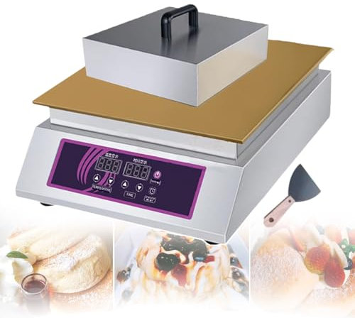 forplubossmmp 0-260°C Macchina per Soufflé Elettrica con Coperchio E Pala in Acciaio Inox, Piastra Elettrica Commerciale Piastra Riscaldante da 8 Mm per Preparare Pancake, Muffin, Waffle