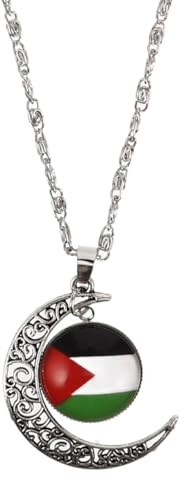 WRITWAA Palestine Flag Pendant Necklace with Hollow Moon Charm Novelty Metal Pendant Necklace for Men and Women Daily Wear Parties Dates Gift for Friends and Family