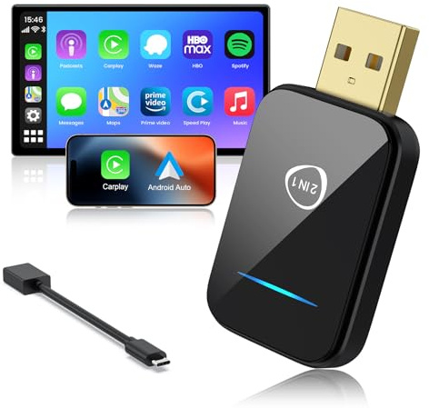 2025 Mini adaptador inalámbrico de Carplay y dongle de Android Auto para iPhone Android, actualización de conversión por cable a Wireless Car Play Adapter Fit para automóviles OEM CarPlay de fábrica