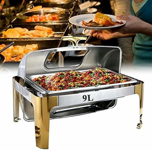 AFLEPCBRQ Catering Insulation Tray,Food Warmer Buffet Server with Glass Lids,Electric Chafing Dish Buffet Warmer with Rolling Top,Buffet Server Catering Chafer Warmer Food Heater for Parties,Banq