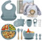 Assiette Bebe,Coffret Repas Bebe,lot de 15,Set repas bébé, Bol Cuillere Bebe,Bavoir Silicone Bebe,Assiette Ventouse Pour BéBé,tétine grignoteuse bébé Enfant Set Couverts Vaisselle Pour Sevrage Manger