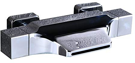 Moderne Badewannenarmatur Wasserfall Wandmontage Warm und Kaltwasser Messing Doppelgriff Wandmontage Wasserhahn Badewanne Silber Mischbatterie Wannenarmatur