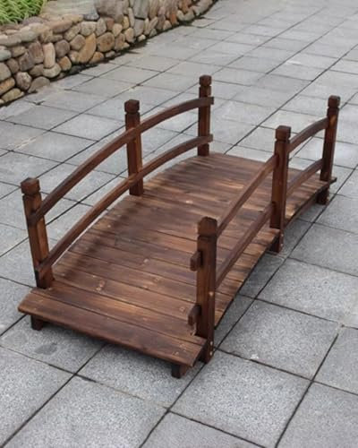 Puente de jardín clásico de madera con rieles laterales para estanques de agua, arroyos y pasarelas