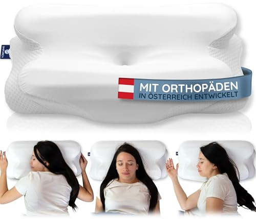 SIMPUREA® Ortopedisk sovkudde Night Owl – ergonomisk nackstödskudde med dubbel höjd av minnesskum – för rygg-, sido- och magsovare – tvättbart Icesilk-överdrag