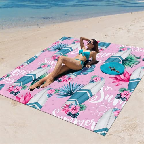 DOTBUY-SHOP Stranddecke Groß, Stranddecke Sandfrei, Picknickdecke Wasserdicht, Tragbare Faltbar Strandmatte, Schnelltrocknend Outdoor Picknickmatte für Wandern (Tropisches Pink,200x200cm)