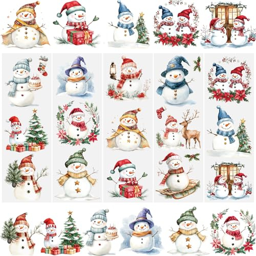 WANDIC 5 Sheets Christmas Rub on Transfer Stickers, Furniture Transfer Stickers Various Snowman Shapes for Greeting Cards Present Boxes,Holiday Decorations,Scrapbooking,10 * 30cm