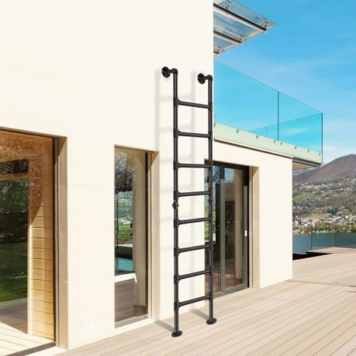 8-stufige von der Wand zum Boden montierte Etagenbettleiter, robuste Ausstiegsleiter für Kellerfensterschacht, Kletterleiter für Dachboden, Schlafsaal, Deck, Wohnmobil Tragkraft 150kg, 240cm /8FT