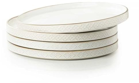 Dafuceramic Dinner Salad Plates Set of 4, 10 Inch Salad Plates with Embossments, Dessert, Salad, Appetizer, Dinner Plate, Microwave, Dishwasher Safe,Scratch Resistant