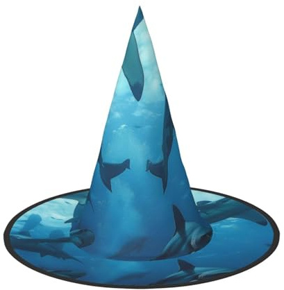 LRHCNZDCP Lot de 2 chapeaux de sorcière d'Halloween imprimés requins marteaux pour femmes et hommes, fêtes festives, cosplay, accessoires d'Halloween