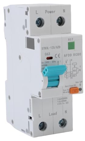 Jeffergarden Interruttore Automatico Guasto MCB RCD Dispositivo Combinato Protezione Perdite di Sovraccarico Cortocircuito per Pannello di Distribuzione Elettrica Domestica (63A)