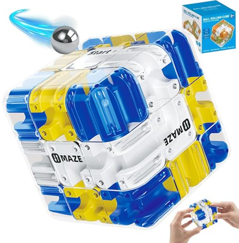 LUKIUP 3D Labyrinth Würfel mit Rollenden Kugeln, Labyrinth Puzzle Würfel Kugellabyrinth Zauberwürfel, Interaktives Zauberwürfel Spielzeug Praktisches Gehirntrainingsspielzeug zum Stressabbau Blau