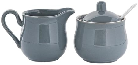 perfk Set di Zuccheriera e Lattiera in Ceramica, Zuccheriera Moderna con Coperchio e Cucchiaio, Saliera da Tavola, Robusto e Elegante, Set da Porta Sale Zucchero Caffè per Uuso Domestico, Grigio